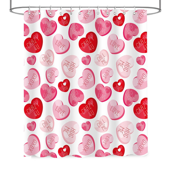 Valentines Shower Curtain for Bathroom, Pink Red Love Heart Romantic Shower Curtain, 70.8"x70.8"