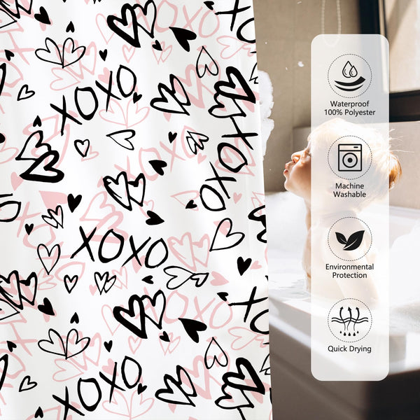 70.8"Valentine's Shower Curtains for Bathroom Love Hearts Shower Curtain XOXO Valentines Curtain Decor
