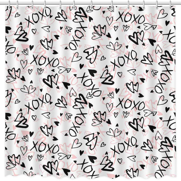 70.8"Valentine's Shower Curtains for Bathroom Love Hearts Shower Curtain XOXO Valentines Curtain Decor