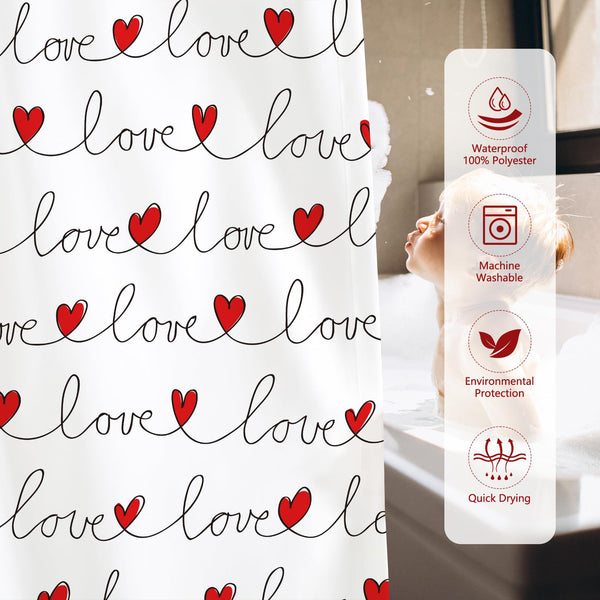 Valentines Shower Curtains for Bathroom Love Shower Curtain 70.8"Valentine's Day Contracted Bathroom Decor