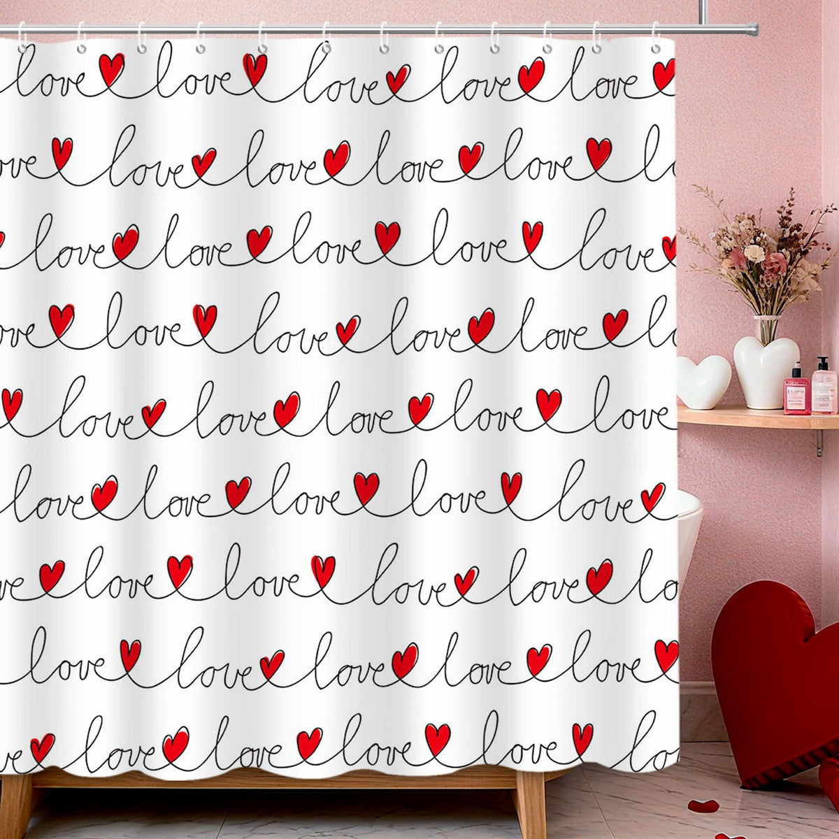 Valentines Shower Curtains for Bathroom Love Shower Curtain 70.8"Valentine's Day Contracted Bathroom Decor