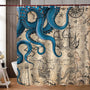 Vintage Nautical Octopus Shower Curtain, Navy Blue Mermaid Funny Ocean Kraken,70.8"