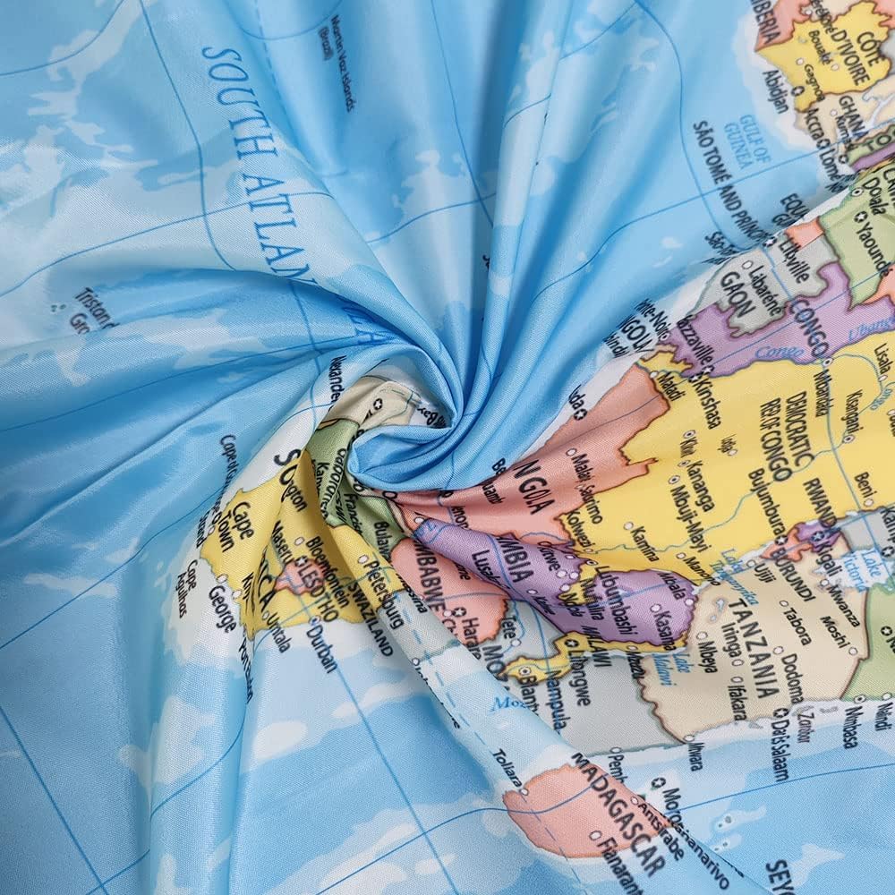 70.8"World Map Shower Curtain, Countries and Cities Geography Educational Shower Curtain