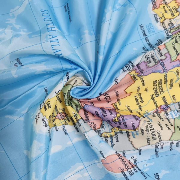 70.8"World Map Shower Curtain, Countries and Cities Geography Educational Shower Curtain