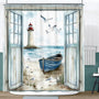Coastal Beach Shower Curtain 70.8", Nautical Lighthouse Sailboat Ocean Seaside Seascape Shower Curtain