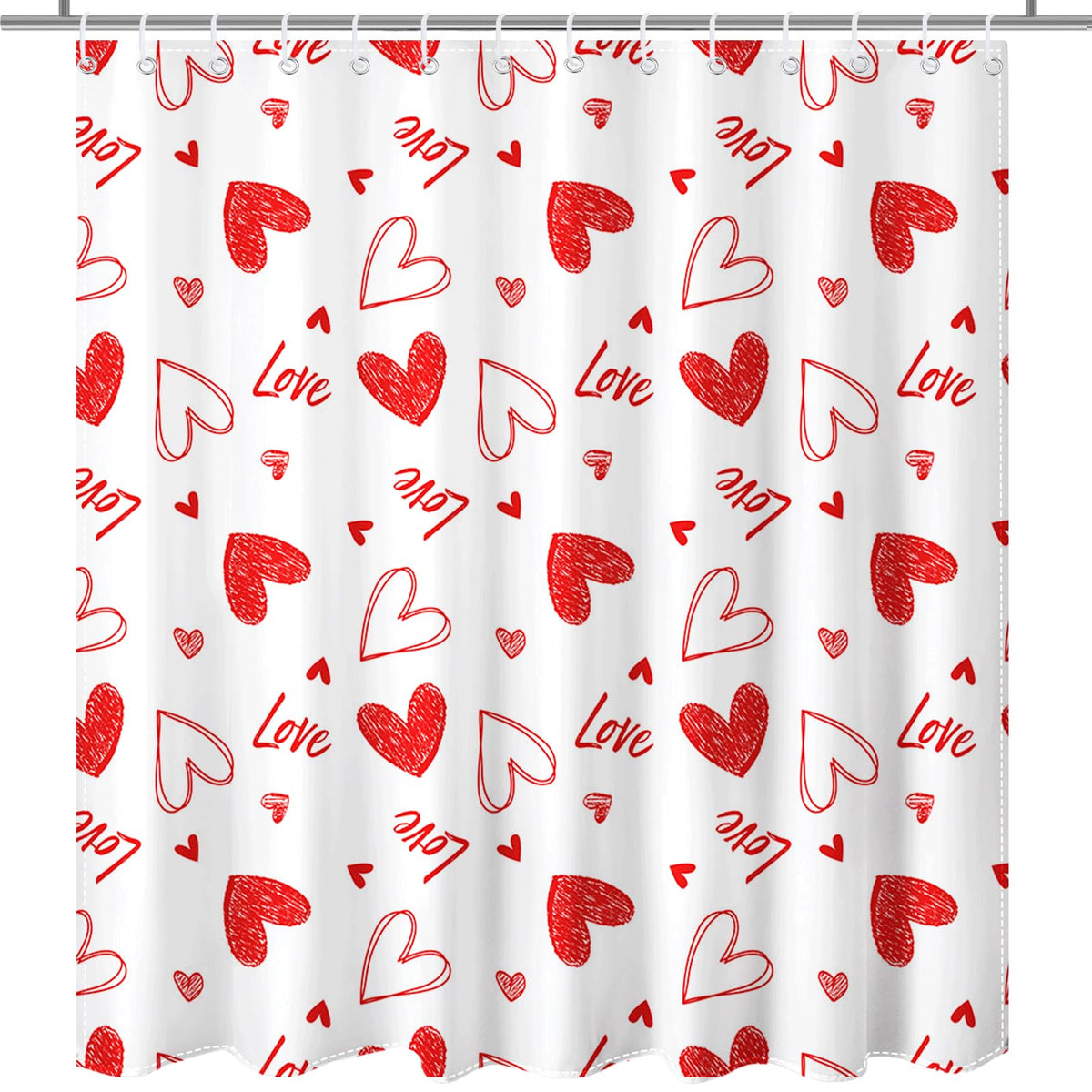70.8"x70.8" Valentines Shower Curtain Red Heart Sweet Love Bath Curtain for Valentines Day Bath Decorations