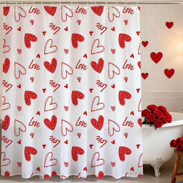 70.8"x70.8" Valentines Shower Curtain Red Heart Sweet Love Bath Curtain for Valentines Day Bath Decorations