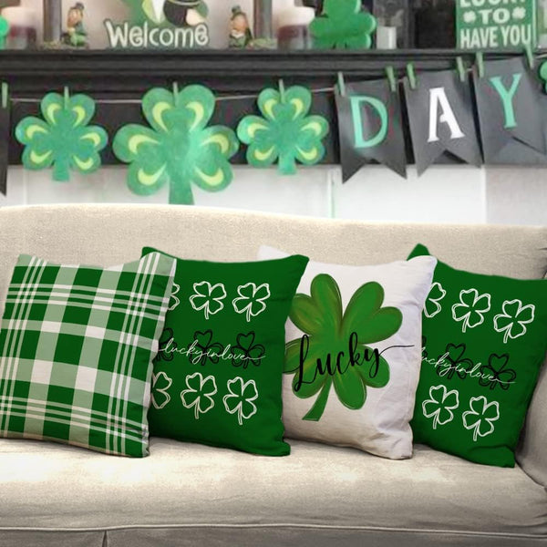 Waterproof Buffalo Plaid St Patricks Day Pillow Covers 18x18 Set of 4 Farmhouse St Patricks Day