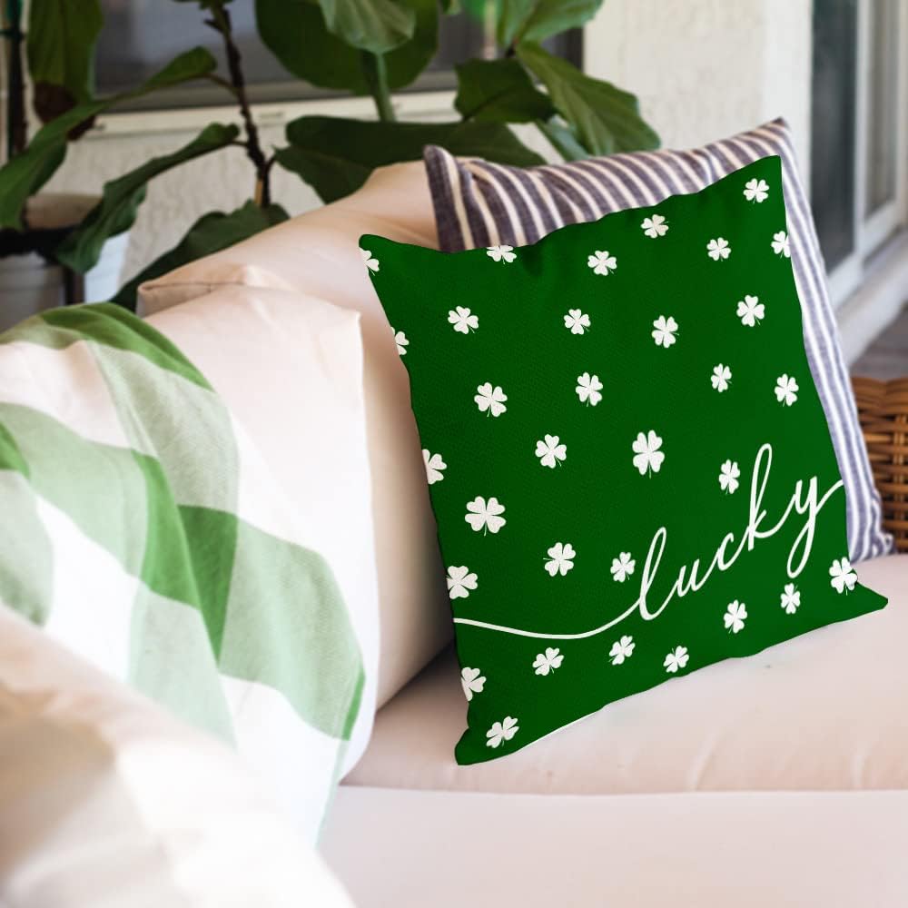 Waterproof Buffalo Plaid St Patricks Day Pillow Covers 18x18 Set of 4 Farmhouse St Patricks Day