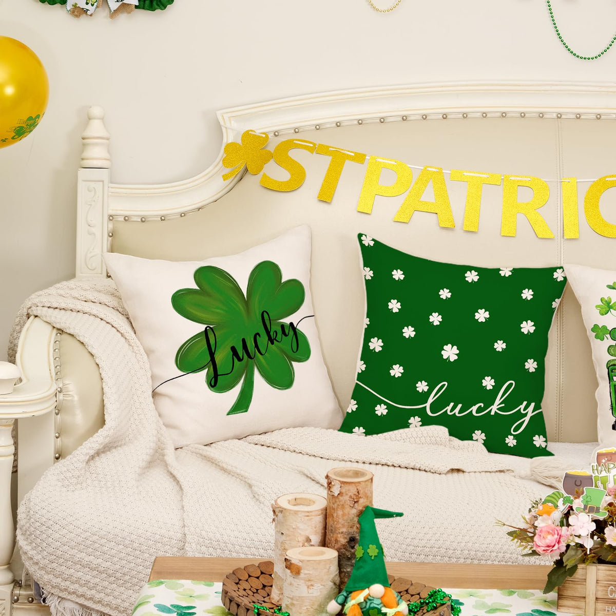 Waterproof Buffalo Plaid St Patricks Day Pillow Covers 18x18 Set of 4 Farmhouse St Patricks Day