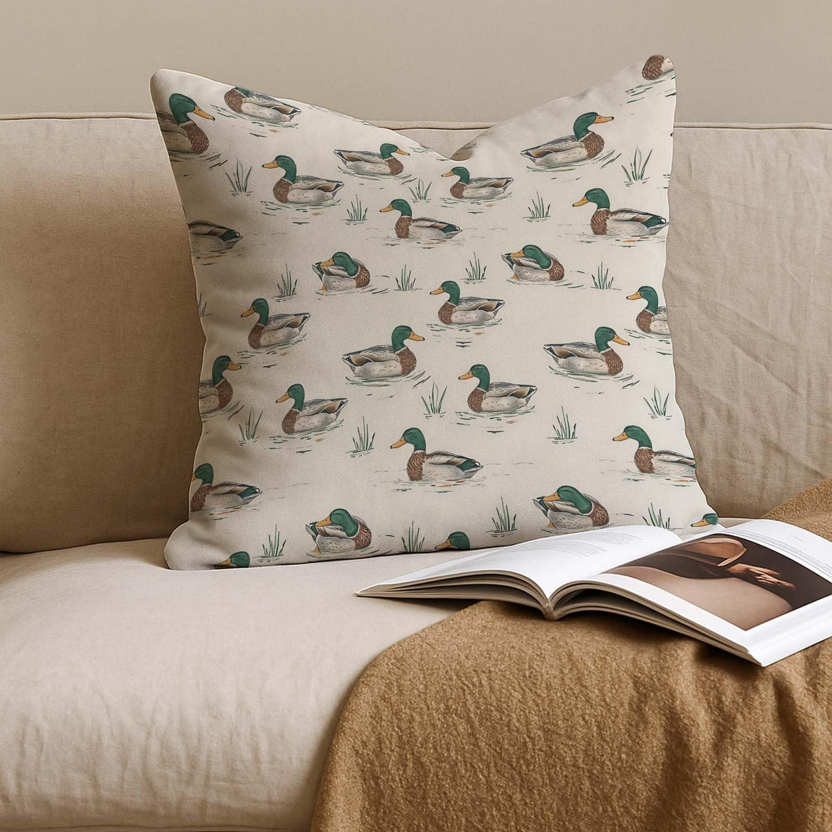 Waterproof Duck Pillow Covers 18x18, Mallard Duck Nursery Decor, Ducks Hunting Gifts Decorative