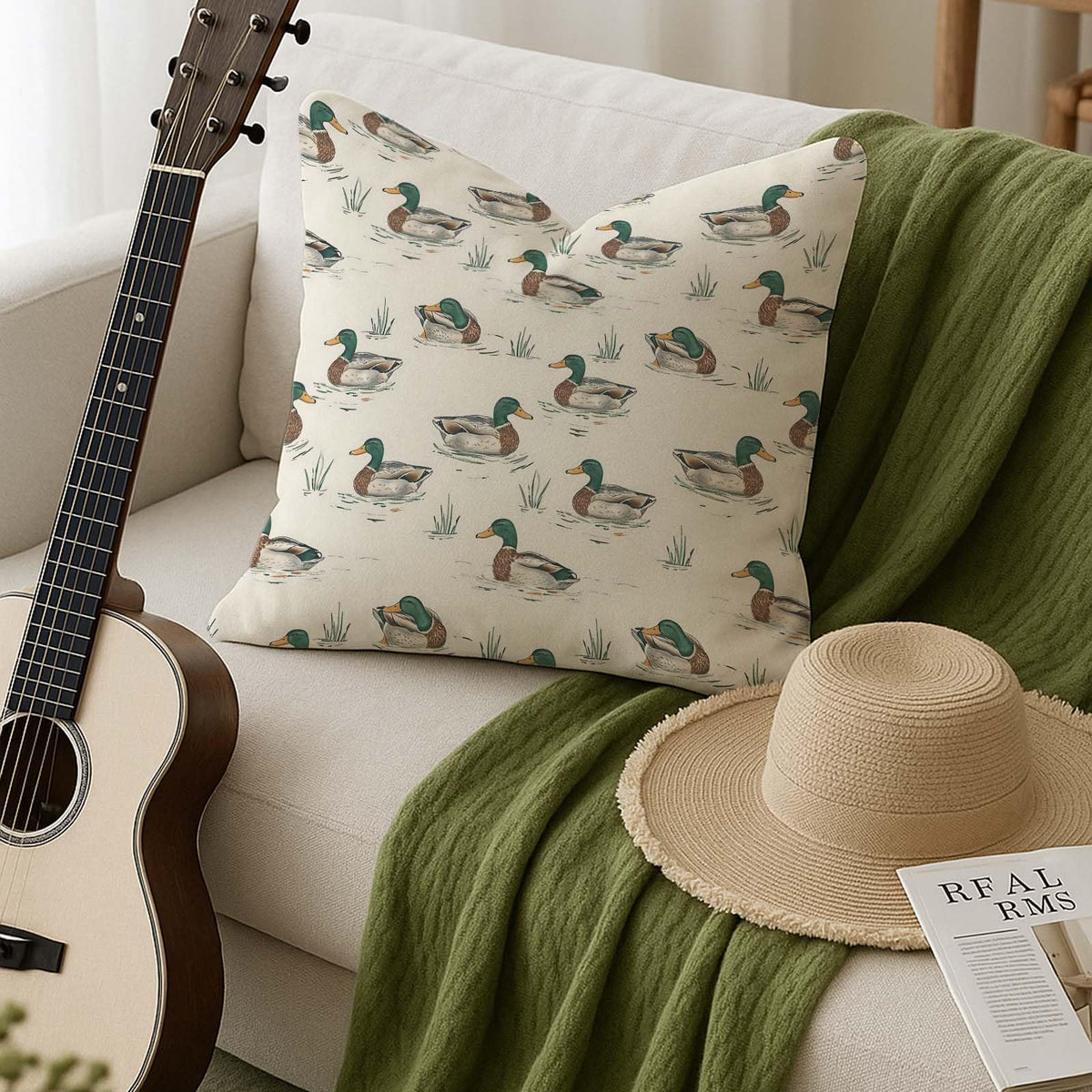 Waterproof Duck Pillow Covers 18x18, Mallard Duck Nursery Decor, Ducks Hunting Gifts Decorative