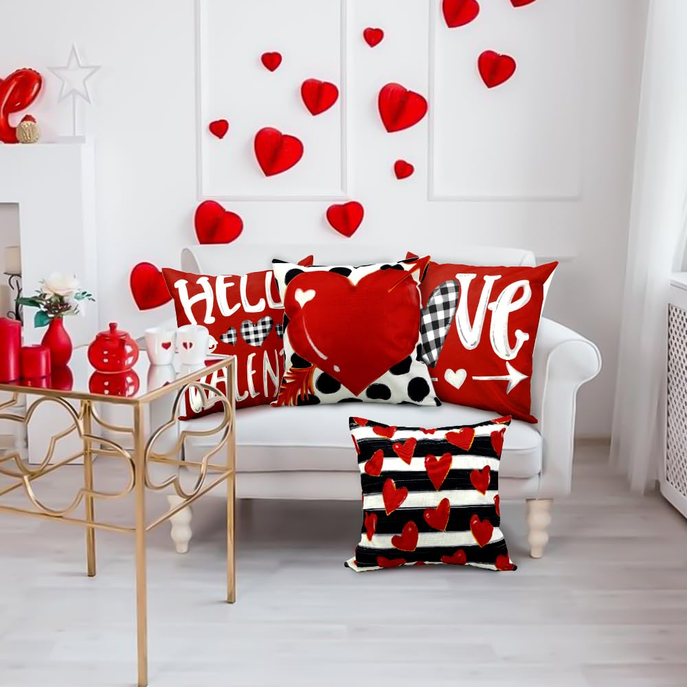 Waterproof Valentine Pillow Covers - 18x18 Polka Dot Stripes Love Heart Buffalo Plaid