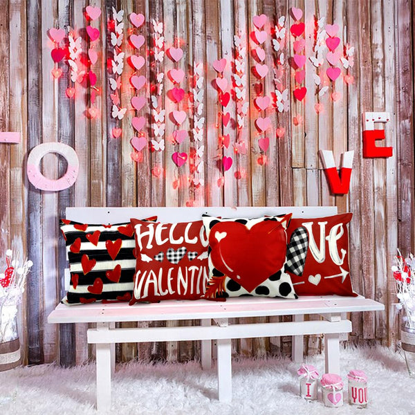 Waterproof Valentine Pillow Covers - 18x18 Polka Dot Stripes Love Heart Buffalo Plaid