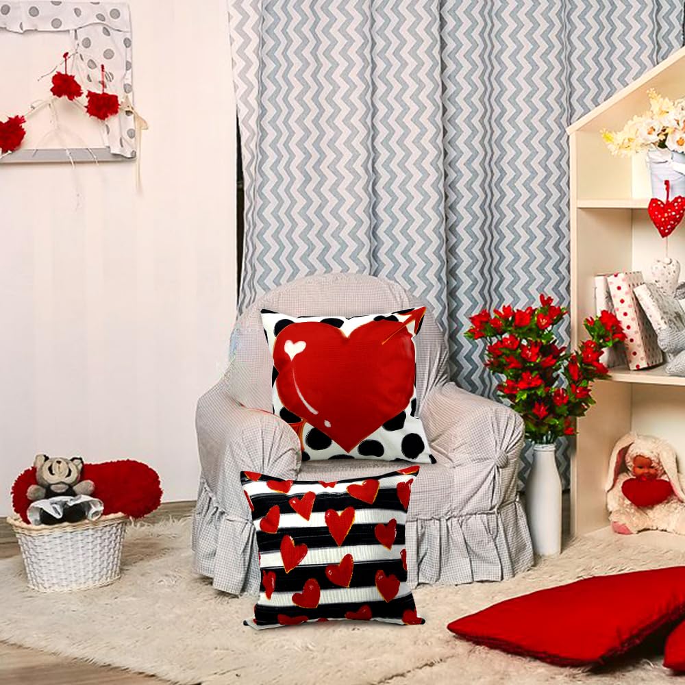 Waterproof Valentine Pillow Covers - 18x18 Polka Dot Stripes Love Heart Buffalo Plaid