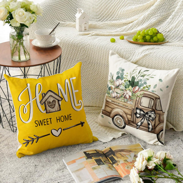 Bless Our Home Farmhouse Eucalyptus Leaves Throw Pillow Covers, 18 x 18 Inch Truck Home Sweet
