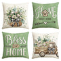 Bless Our Home Farmhouse Eucalyptus Leaves Throw Pillow Covers, 18" Truck Home Sweet