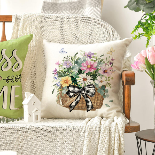 Bless Our Home Farmhouse Eucalyptus Leaves Throw Pillow Covers, 18" Truck Home Sweet