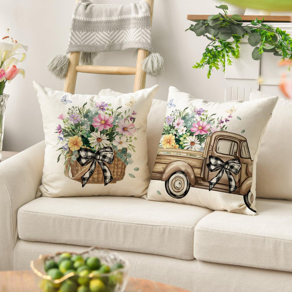Bless Our Home Farmhouse Eucalyptus Leaves Throw Pillow Covers, 18" Truck Home Sweet