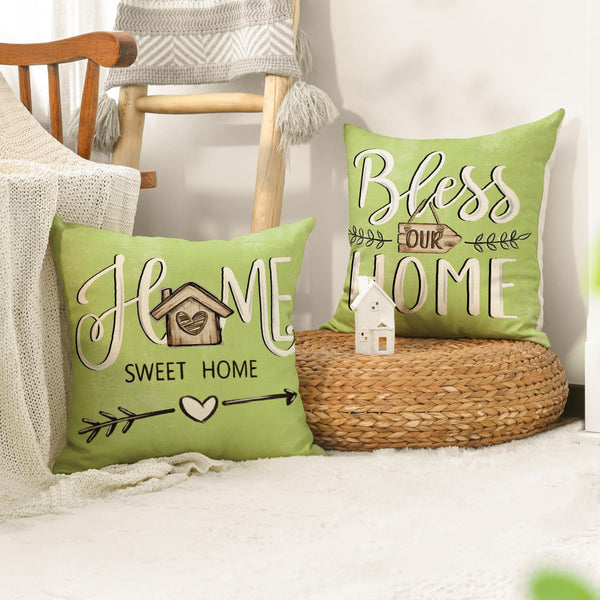 Bless Our Home Farmhouse Eucalyptus Leaves Throw Pillow Covers, 18" Truck Home Sweet