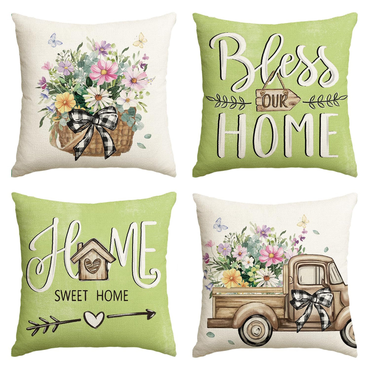 Bless Our Home Farmhouse Eucalyptus Leaves Throw Pillow Covers, 18" Truck Home Sweet