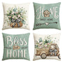Bless Our Home Farmhouse Eucalyptus Leaves Throw Pillow Covers, 18" Truck Home Sweet