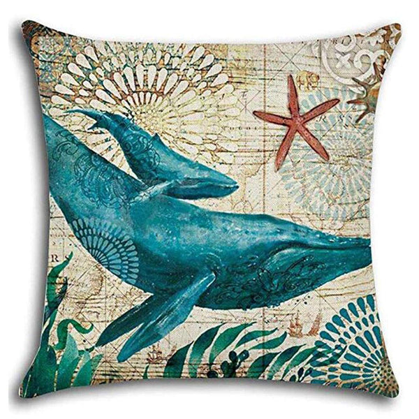 Sea Theme Decorative Square Waterproof Cotton Linen Coastal Pillow Cover Ocean Animal 18 X 18 Inch