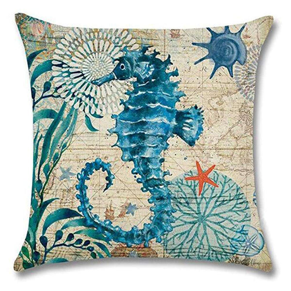 Sea Theme Decorative Square Waterproof Cotton Linen Coastal Pillow Cover Ocean Animal 18 X 18 Inch