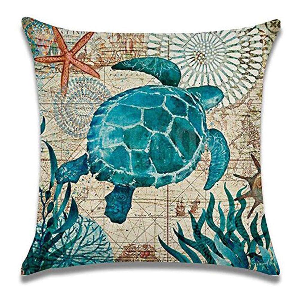 Sea Theme Decorative Square Waterproof Cotton Linen Coastal Pillow Cover Ocean Animal 18 X 18 Inch