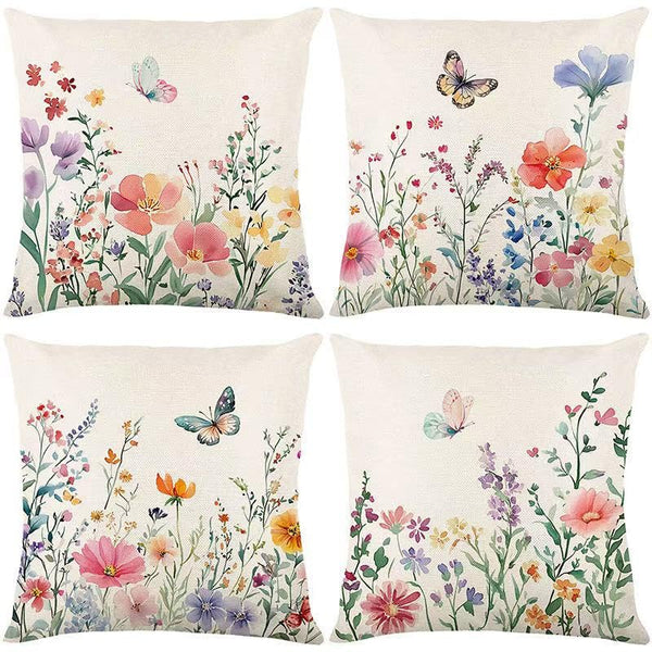 Waterproof Spring Pillow Covers 18x18 Set of 4 Summer Farmhouse Throw Pillow Covers Floral Butterfly