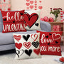 Hello Valentines Day Decorative Throw Pillow Covers 18 x 18 Set of 4, Red Black Heart Love You More