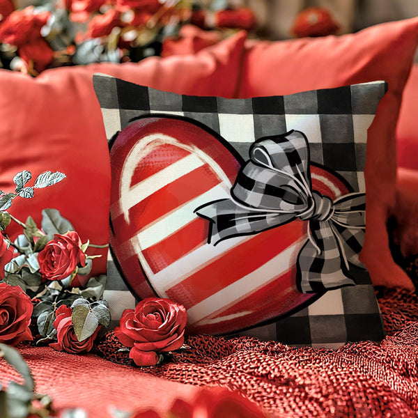 Hello Valentines Day Decorative Throw Pillow Covers 18 x 18 Set of 4, Red Heart Truck Buffalo Plaid
