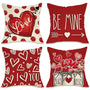 Valentines Day Decorative Throw Pillow Covers 18 x 18 Set of 4, Red Love Heart Mason Jar Be Mine