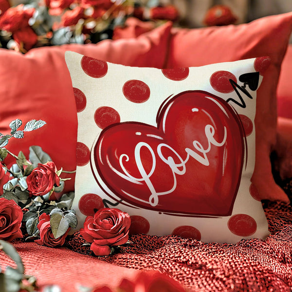 Valentines Day Decorative Throw Pillow Covers 18 x 18 Set of 4, Red Love Heart Mason Jar Be Mine