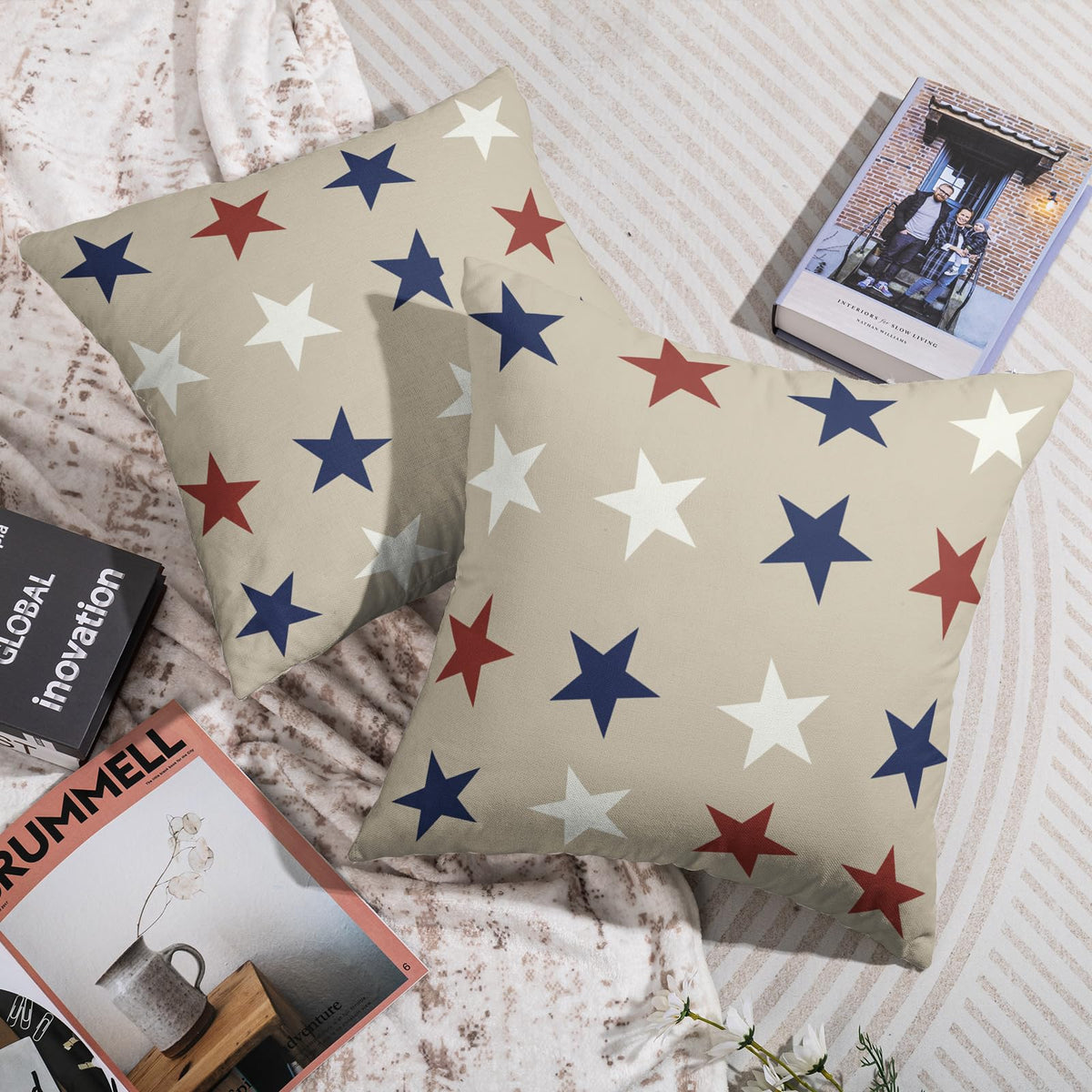 Waterproof 4th of July Patriotic Pillow Covers 18x18 Set of 2, Red White Blue Fourth July Decorations