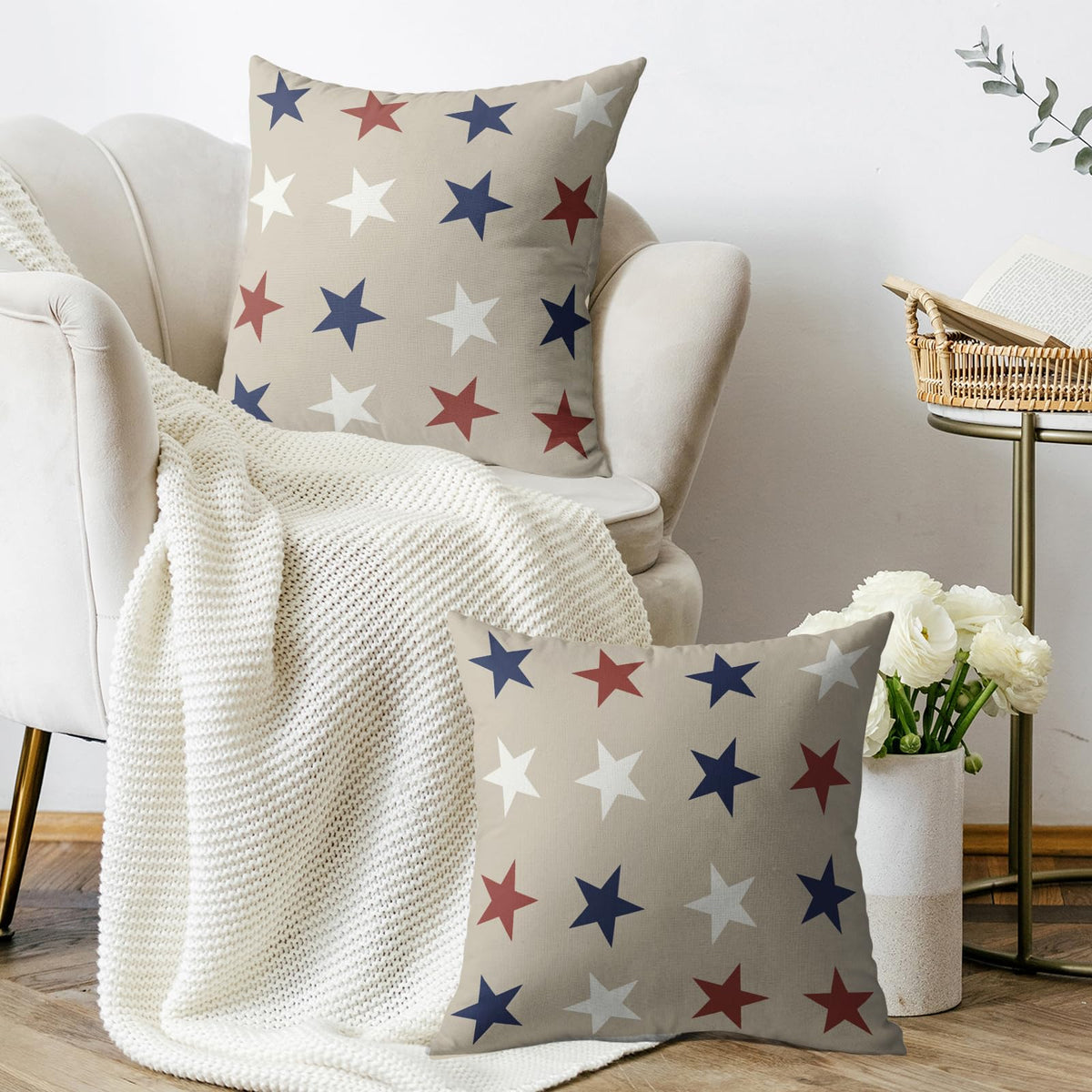 Waterproof 4th of July Patriotic Pillow Covers 18x18 Set of 2, Red White Blue Fourth July Decorations