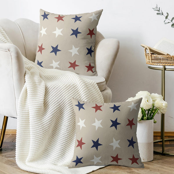 Waterproof 4th of July Patriotic Pillow Covers 18x18 Set of 2, Red White Blue Fourth July Decorations