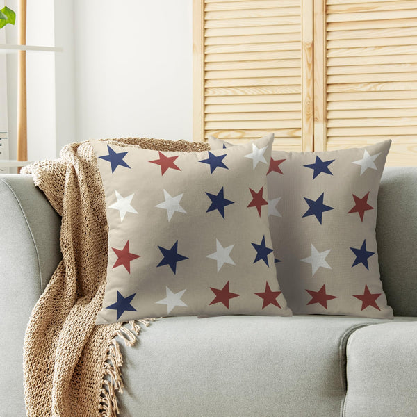 Waterproof 4th of July Patriotic Pillow Covers 18x18 Set of 2, Red White Blue Fourth July Decorations