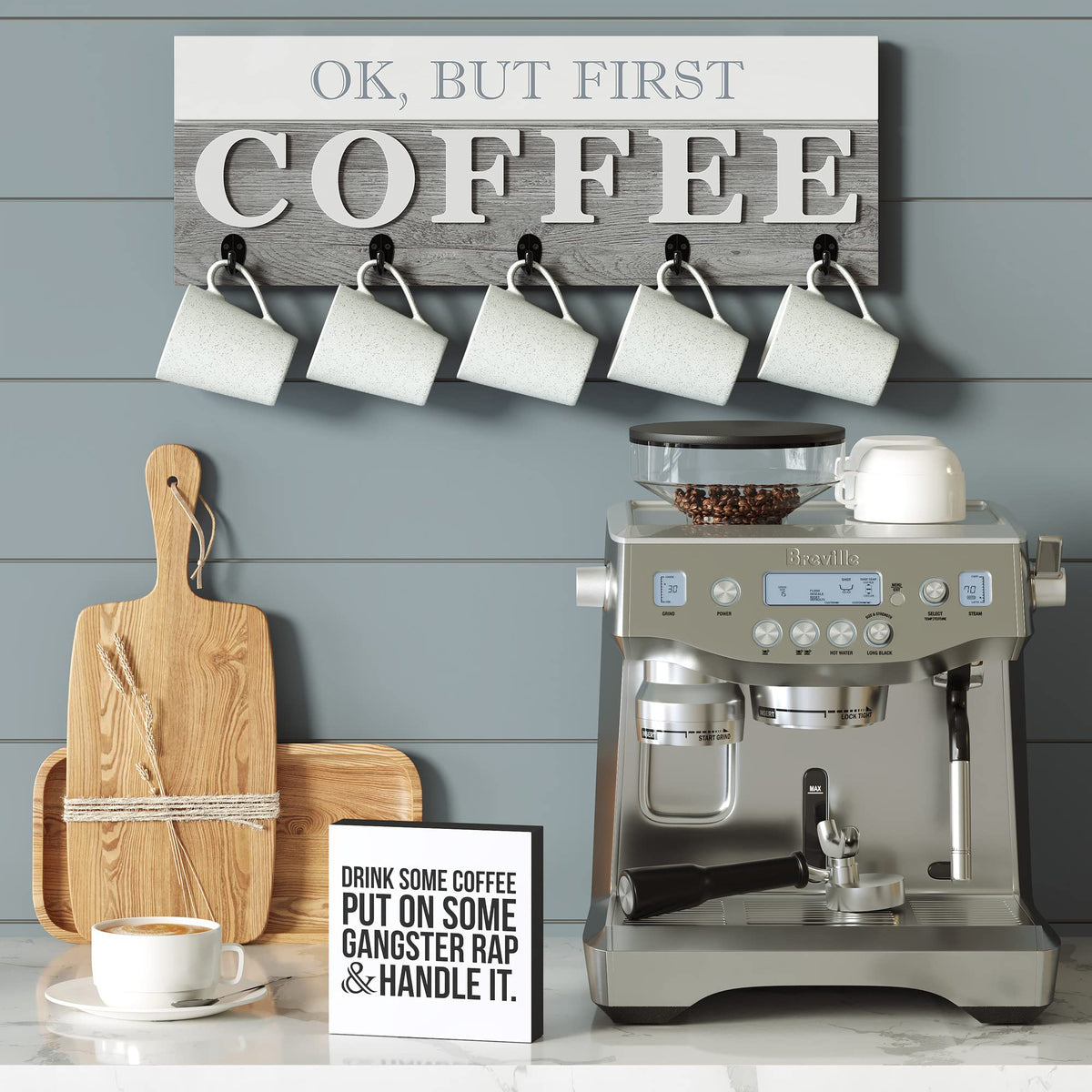 Coffee Sign, Inspirational Wood Box Sign, Funny Office Kitchen Desk Decoration