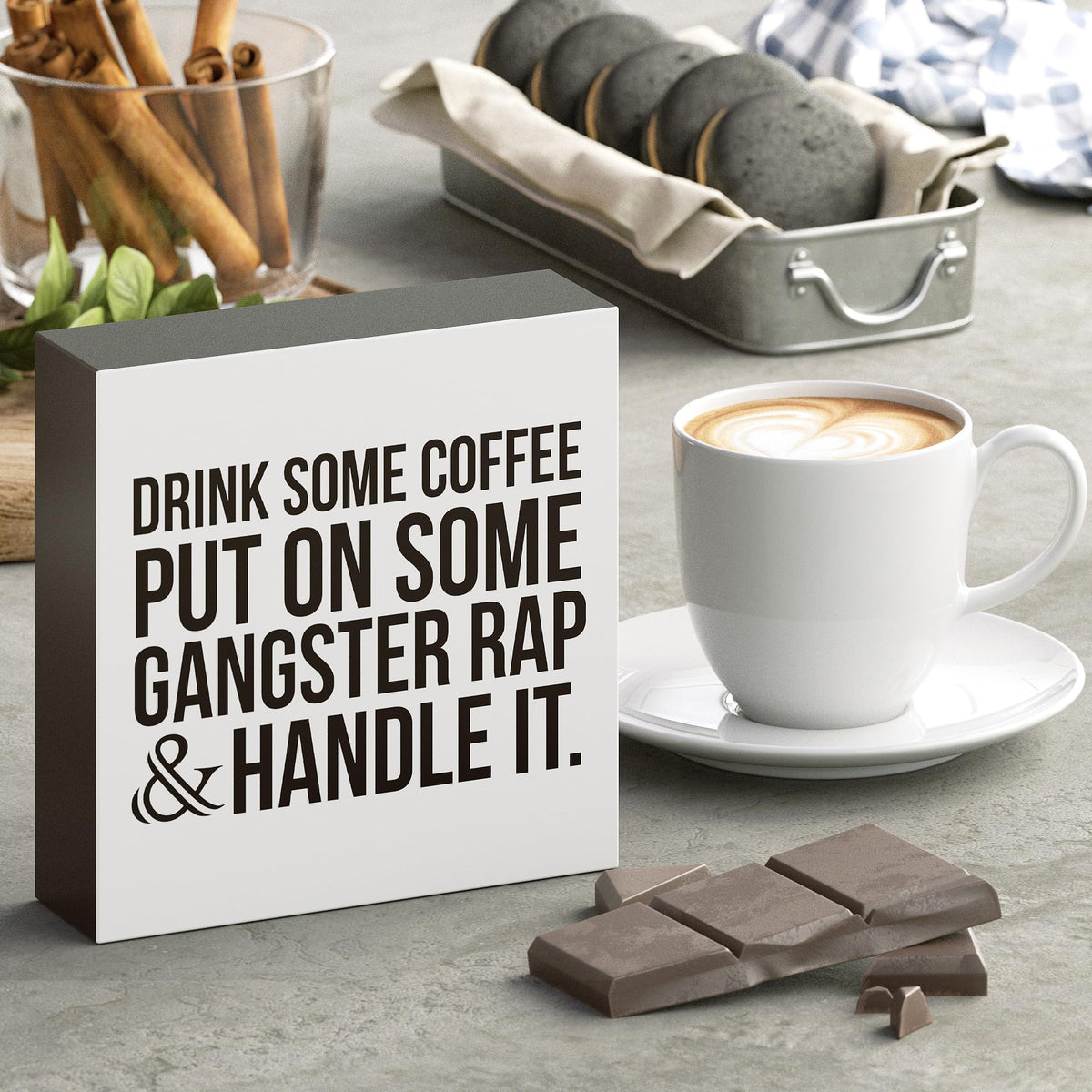 Coffee Sign, Inspirational Wood Box Sign, Funny Office Kitchen Desk Decoration