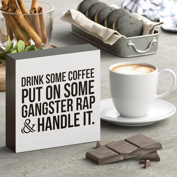 Coffee Sign, Inspirational Wood Box Sign, Funny Office Kitchen Desk Decoration