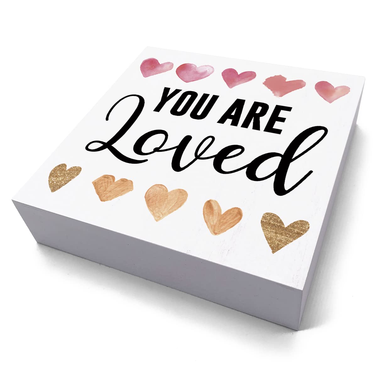 Boho Love Heart Decor Inspirational Quotes Desk Decor Wooden Box Sign, 5.1x5.1 Inch