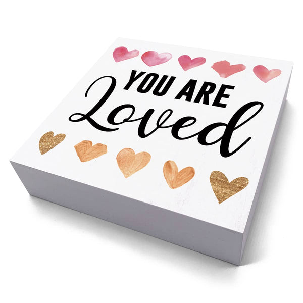 Boho Love Heart Decor Inspirational Quotes Desk Decor Wooden Box Sign, 5.1x5.1 Inch