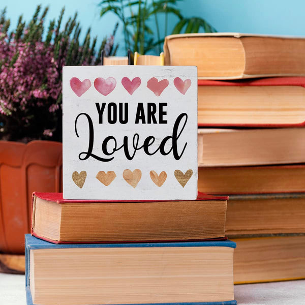 Boho Love Heart Decor Inspirational Quotes Desk Decor Wooden Box Sign, 5.1x5.1 Inch