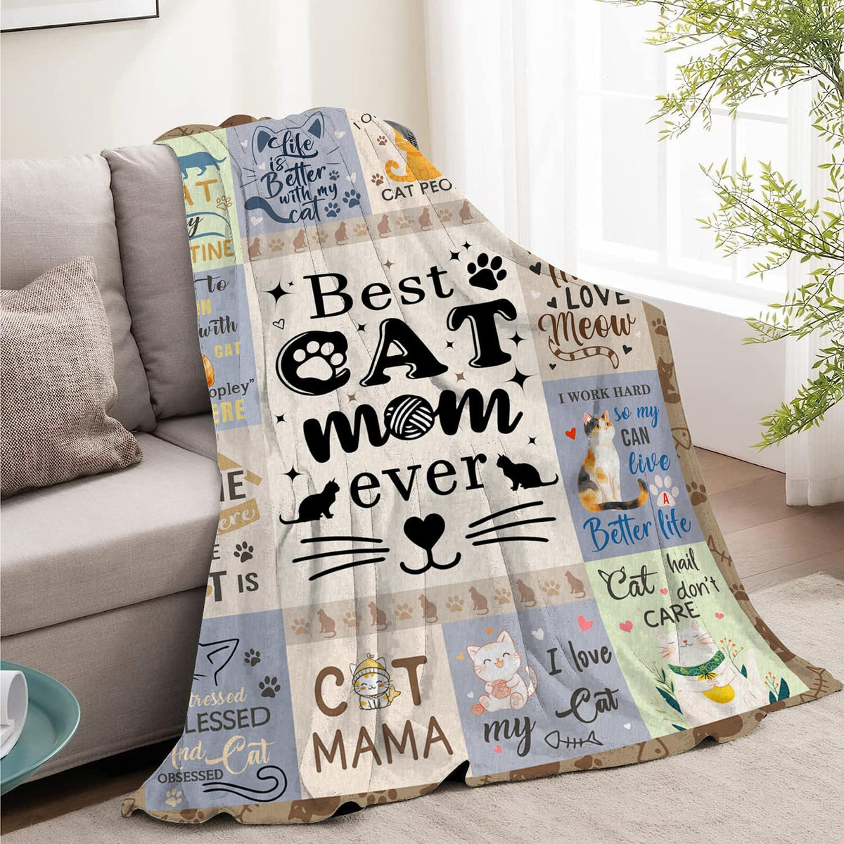 Cat Gifts for Women, Cat Mom Blankets, Gifts for Cats Lovers Women for Mothers Day