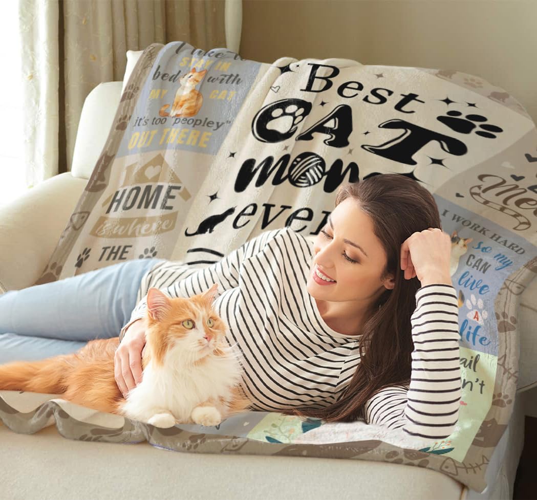 Cat Gifts for Women, Cat Mom Blankets, Gifts for Cats Lovers Women for Mothers Day