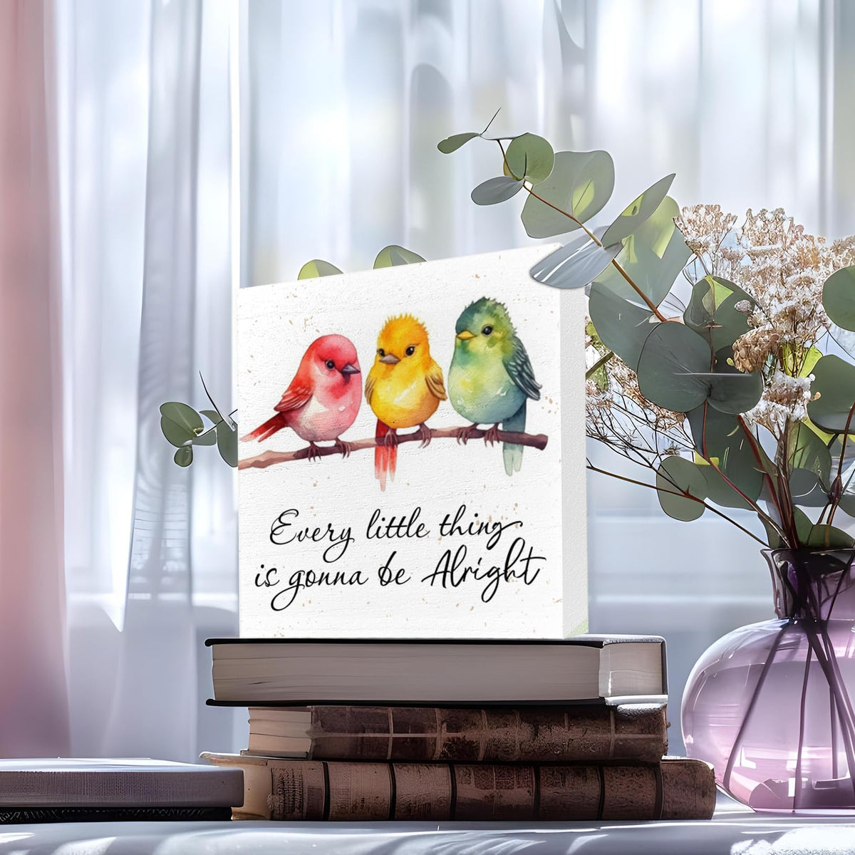 Every Little Things Is Gonna Be Alright Wooden Sign, 5.1x5.1 Inch
