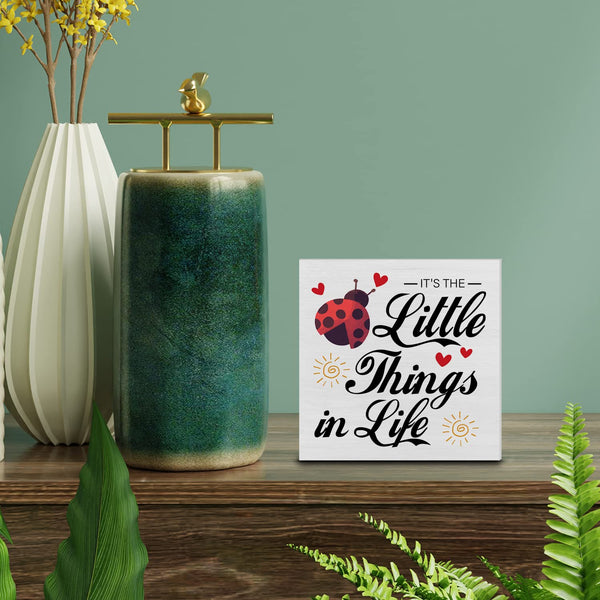 Farmhouse Little Things in Life Quote Wood Box Sign Decor Desk Sign