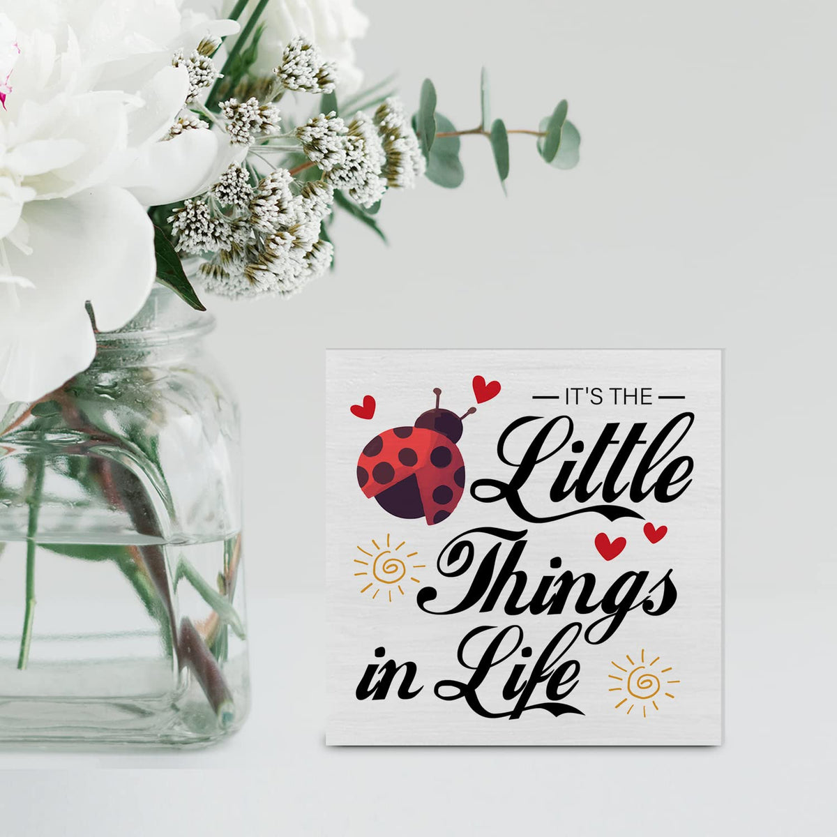 Farmhouse Little Things in Life Quote Wood Box Sign Decor Desk Sign