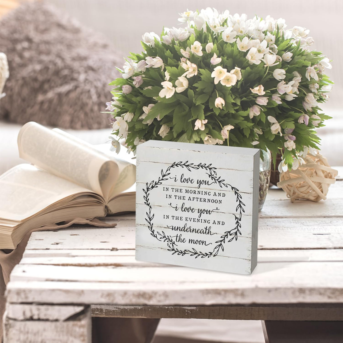 Love Decor, Rustic Wood Box Sign - 'I Love You' Quote, 5x5 Inch